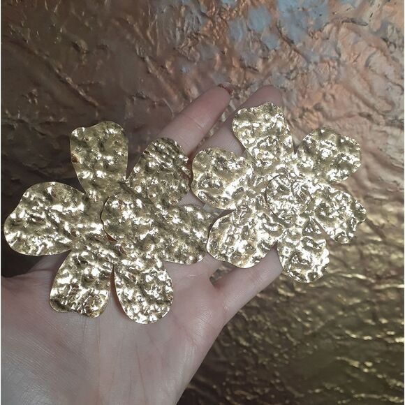 Zara Nwot Goldtone Floral Maxi Statement Earrings - Picture 5 of 12